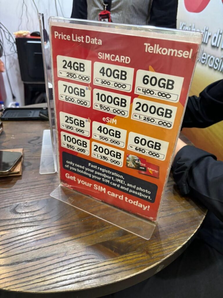 bali airport telkomsel esim and sim card price list