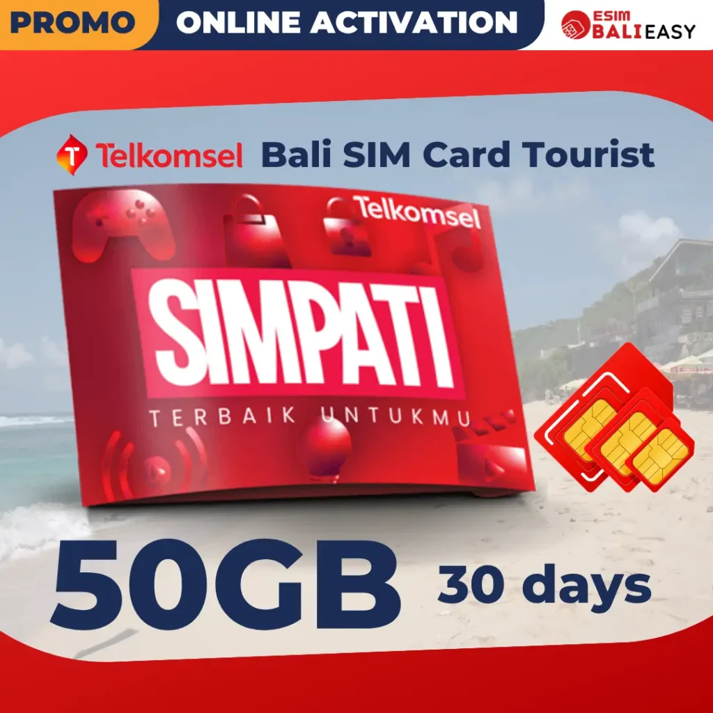 Telkomsel SIMPATI Bali tourist SIM card 50GB for 30 days with free delivery by BaliEasy