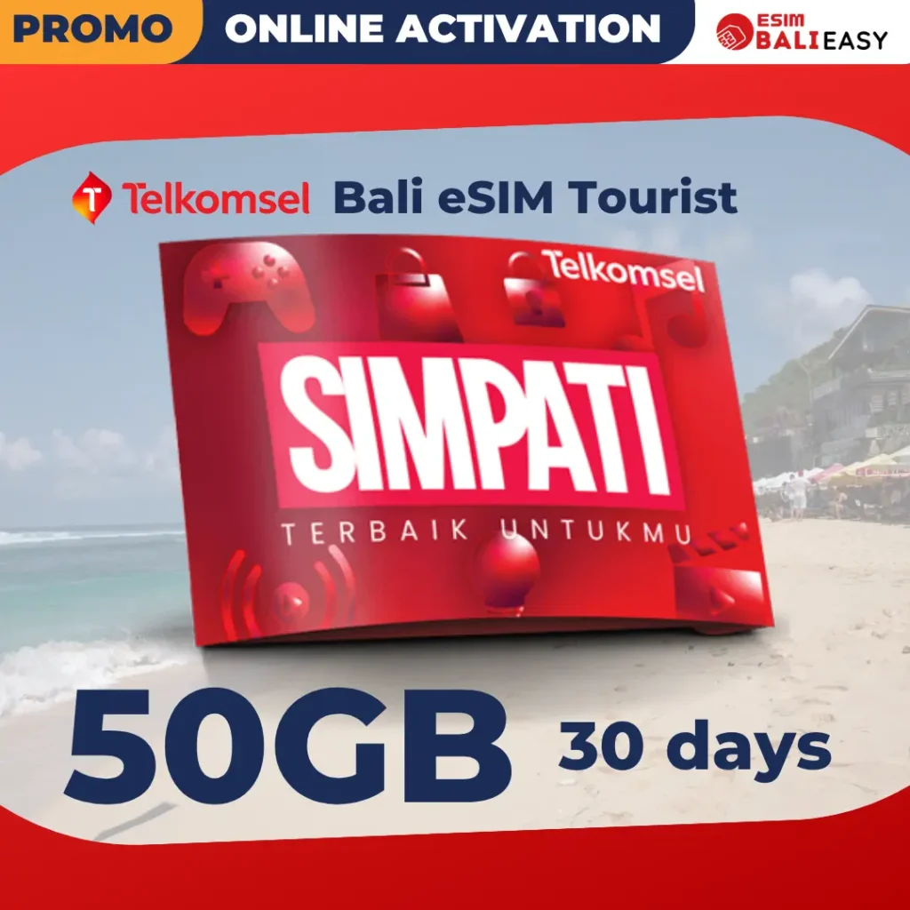 Telkomsel SIMPATI Bali eSIM Tourist 50GB for 30 days – online activation by BaliEasy